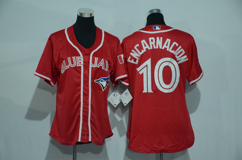 Womens 2017 MLB Toronto Blue Jays #10 Encarnacion Red Jerseys